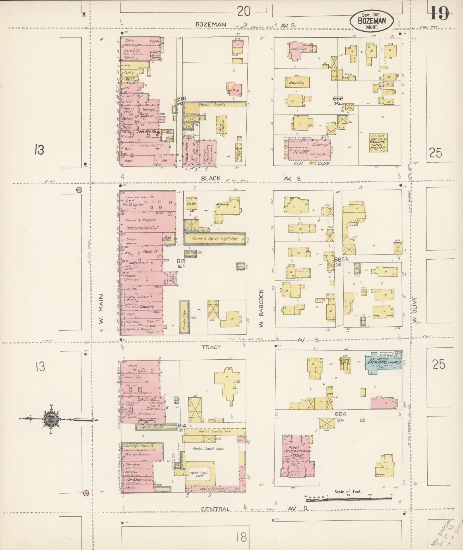 Sanborn Fire Insurance Map from Bozeman, Gallatin County, Montana (1912), Sheet #0019 - Complete Map Set gallery image, historic Sanborn map, vintage wall art, Montana Montana