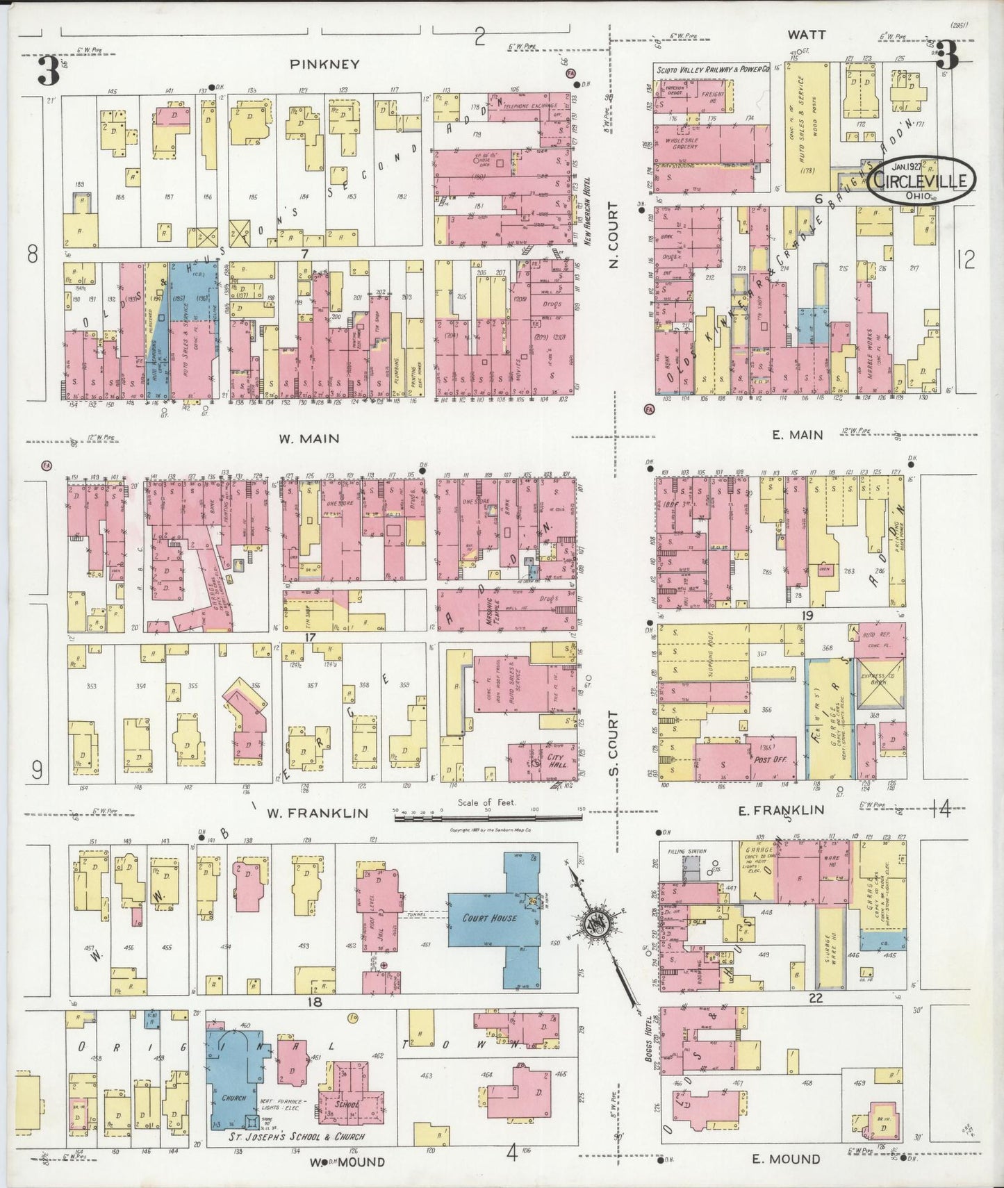 Sanborn Fire Insurance Map from Circleville, Pickaway County, Ohio (1927), Sheet #0003 - Historic Sanborn Fire Insurance Map Print, vintage old map wall art, antique decor, genealogy gift, Ohio Ohio map