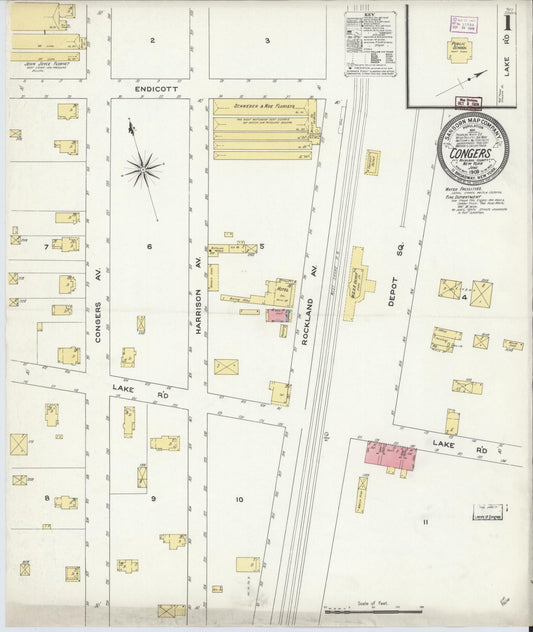 Sanborn Fire Insurance Map from Congers, Rockland County, New York (1909), Sheet #0001 - Complete Map Set gallery image, historic Sanborn map, vintage wall art, New York New York