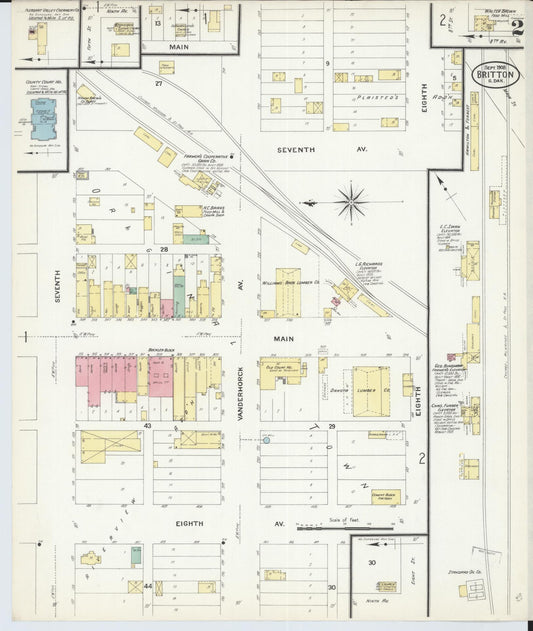 Sanborn Fire Insurance Map from Britton, Marshall County, South Dakota (1908), Sheet #0002 - Historic Sanborn Fire Insurance Map Print, vintage old map wall art, antique decor, genealogy gift, South Dakota South Dakota map