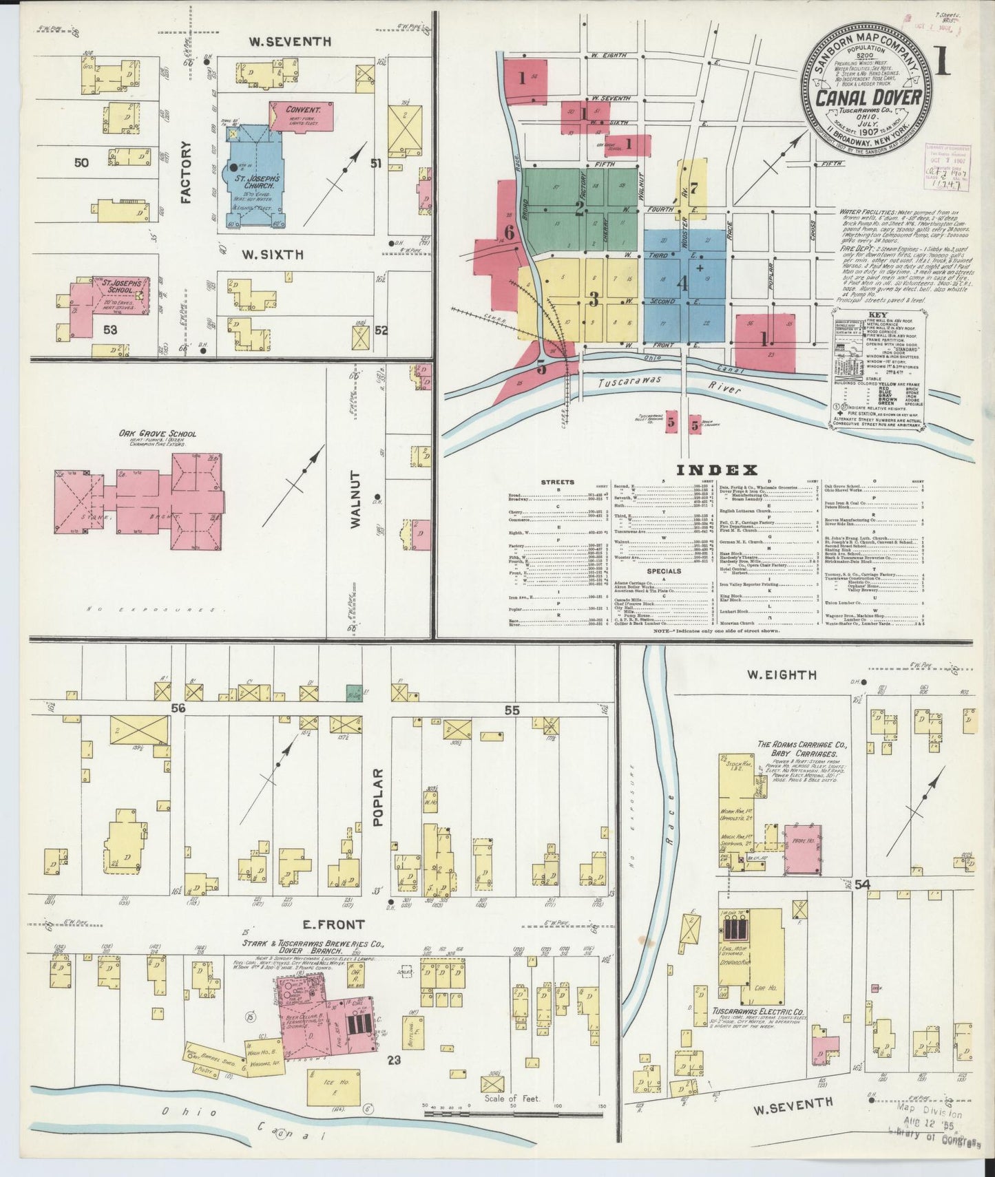 Sanborn Fire Insurance Map from Canal Dover, Tuscarawas County, Ohio (1907), Sheet #0001 - Complete Map Set gallery image, historic Sanborn map, vintage wall art, Ohio Ohio