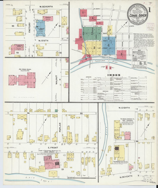 Sanborn Fire Insurance Map from Canal Dover, Tuscarawas County, Ohio (1907), Sheet #0001 - Complete Map Set gallery image, historic Sanborn map, vintage wall art, Ohio Ohio