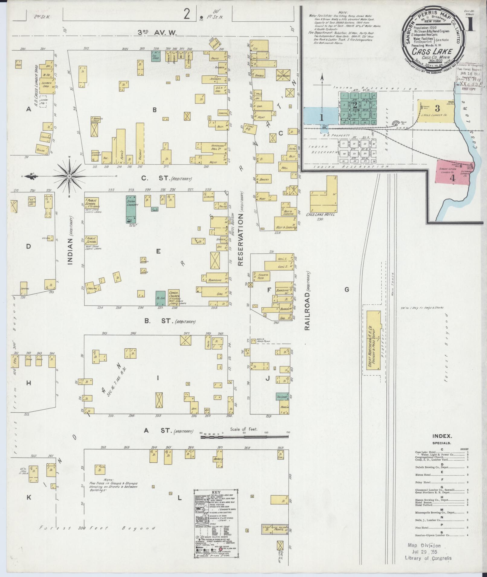 Sanborn Fire Insurance Map from Cass Lake, Cass County, Minnesota (1900), Sheet #0001 - Historic Sanborn Fire Insurance Map Print, vintage old map wall art, antique decor, genealogy gift, Minnesota Minnesota map