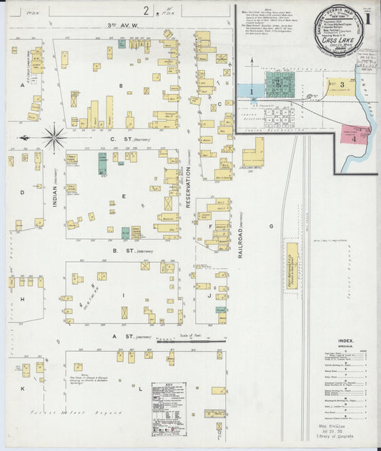 Sanborn Fire Insurance Map from Cass Lake, Cass County, Minnesota (1900), Sheet #0001 - Historic Sanborn Fire Insurance Map Print, vintage old map wall art, antique decor, genealogy gift, Minnesota Minnesota map