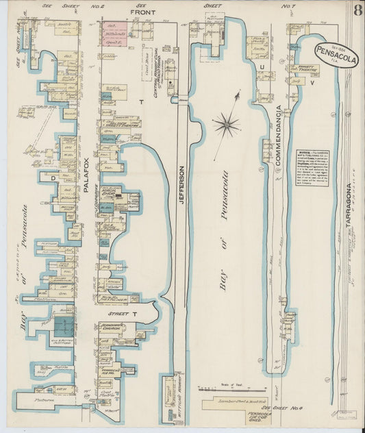 Sanborn Fire Insurance Map from Pensacola, Escambia County, Florida (1884), Sheet #0008 - Historic Sanborn Fire Insurance Map Print, vintage old map wall art, antique decor, genealogy gift, Florida Florida map