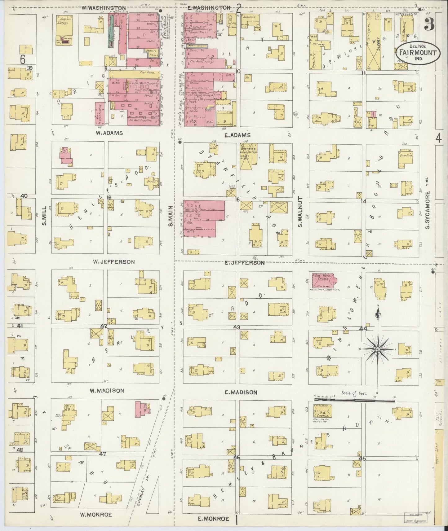 Sanborn Fire Insurance Map from Fairmount, Grant County, Indiana (1902), Sheet #0003 - Complete Map Set gallery image, historic Sanborn map, vintage wall art, Indiana Indiana