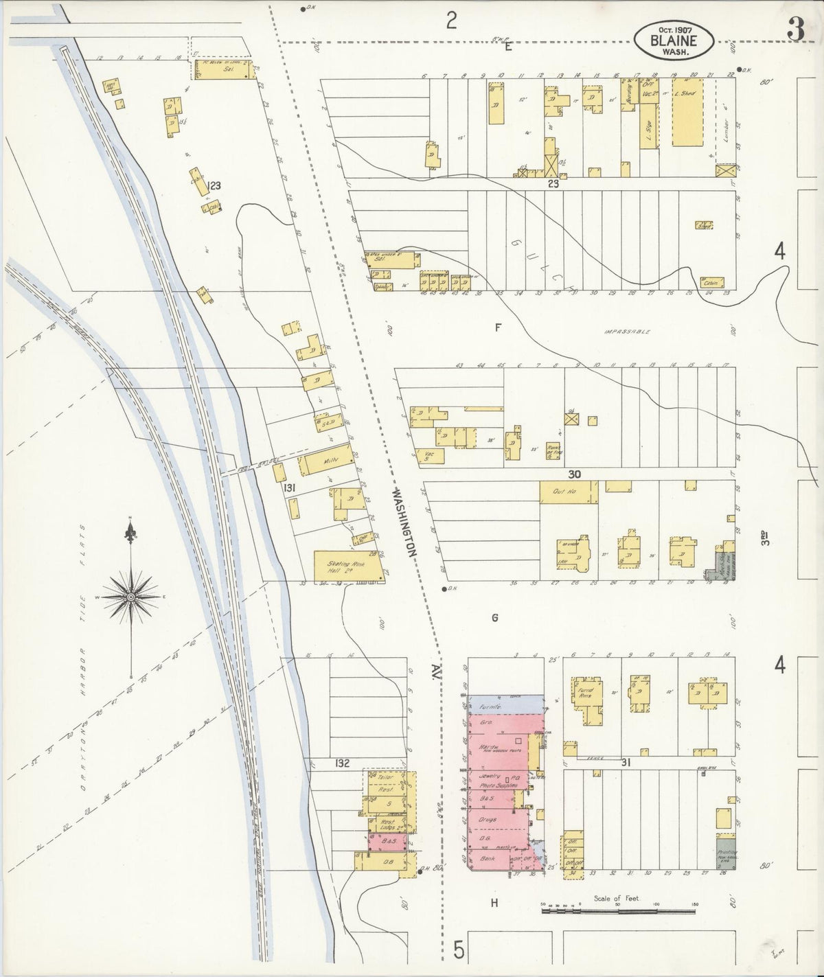 Sanborn Fire Insurance Map from Blaine, Whatcom County, Washington (1907), Sheet #0003 - Historic Sanborn Fire Insurance Map Print, vintage old map wall art, antique decor, genealogy gift, Washington Washington map