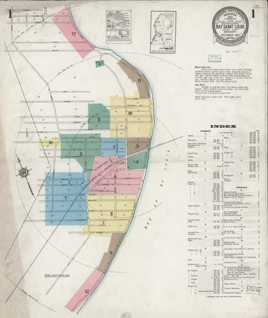 Sanborn Fire Insurance Map from Bay Saint Louis, Hancock County, Mississippi (1924), Sheet #0001 - Complete Map Set gallery image, historic Sanborn map, vintage wall art, Mississippi Mississippi
