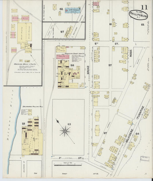 Sanborn Fire Insurance Map from Phillipsburg, Warren County, New Jersey (1890), Sheet #0011 - Historic Sanborn Fire Insurance Map Print, vintage old map wall art, antique decor, genealogy gift, New Jersey New Jersey map