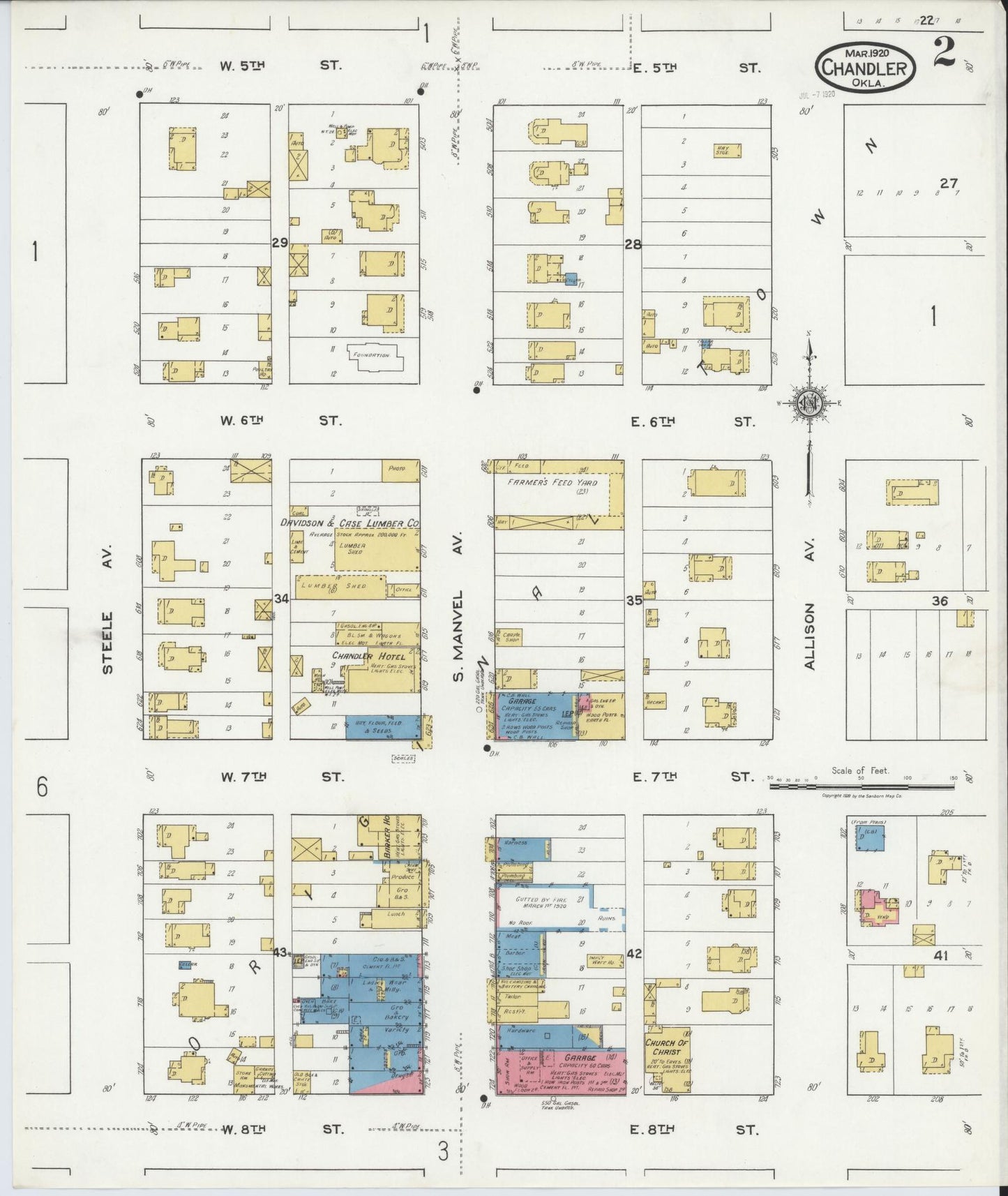 Sanborn Fire Insurance Map from Chandler, Lincoln County, Oklahoma (1920), Sheet #0002 - Complete Map Set gallery image, historic Sanborn map, vintage wall art, Oklahoma Oklahoma