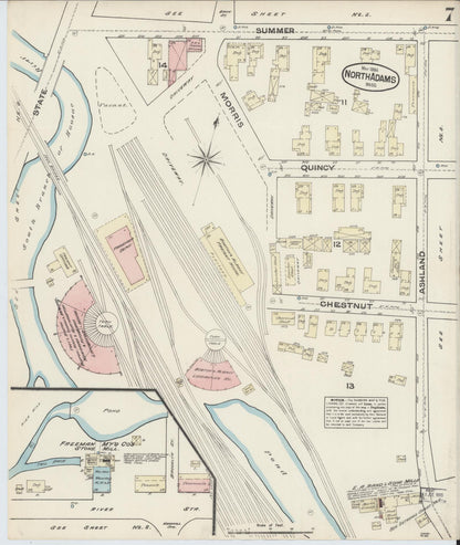 Sanborn Fire Insurance Map from North Adams, Berkshire County, Massachusetts (1884), Sheet #0007 - Historic Sanborn Fire Insurance Map Print, vintage old map wall art, antique decor, genealogy gift, Massachusetts Massachusetts map