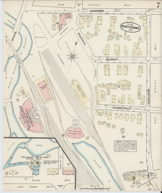 Sanborn Fire Insurance Map from North Adams, Berkshire County, Massachusetts (1884), Sheet #0007 - Historic Sanborn Fire Insurance Map Print, vintage old map wall art, antique decor, genealogy gift, Massachusetts Massachusetts map