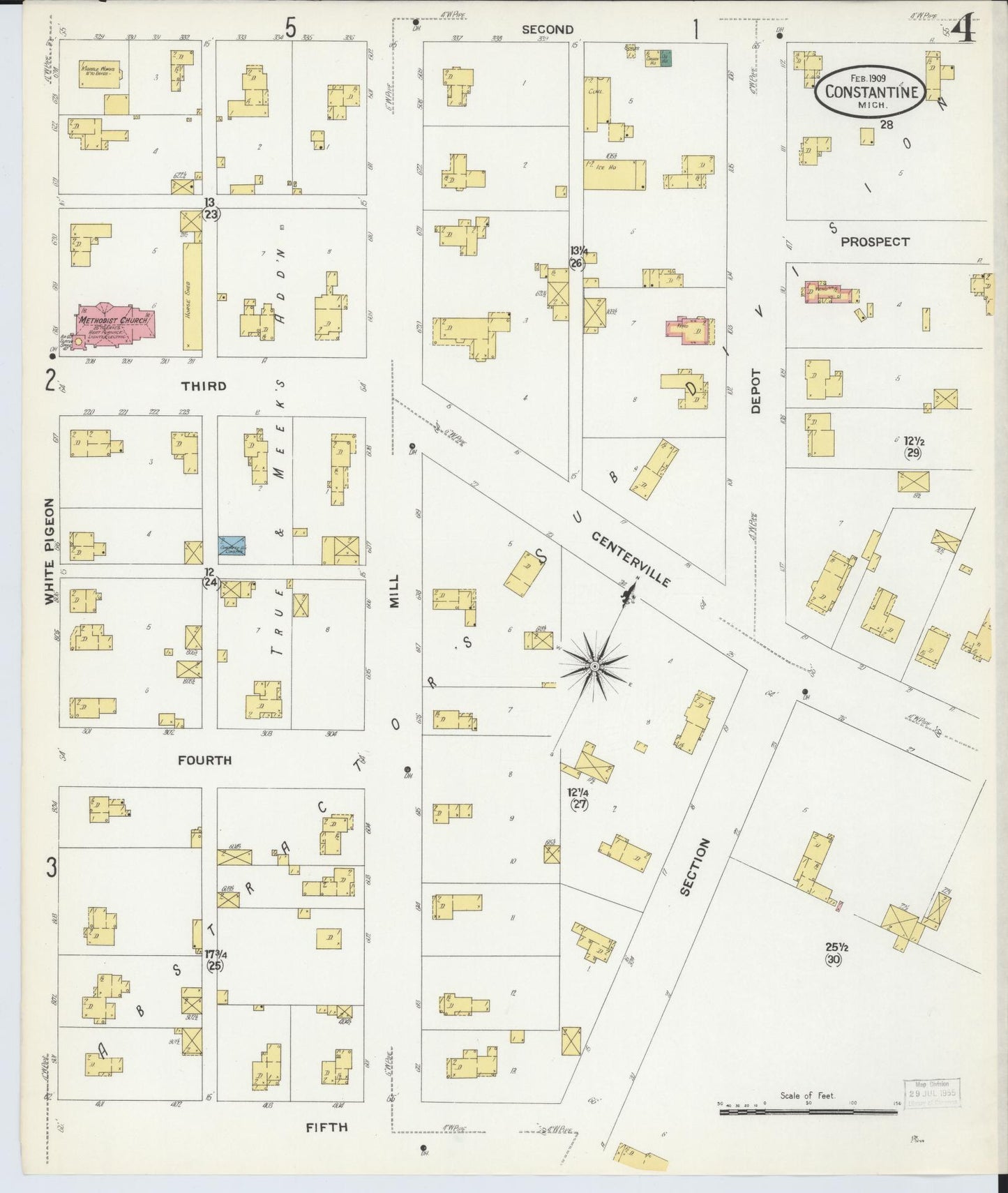 Sanborn Fire Insurance Map from Constantine, Saint Joseph County, Michigan (1909), Sheet #0004 - Complete Map Set gallery image, historic Sanborn map, vintage wall art, Michigan Michigan