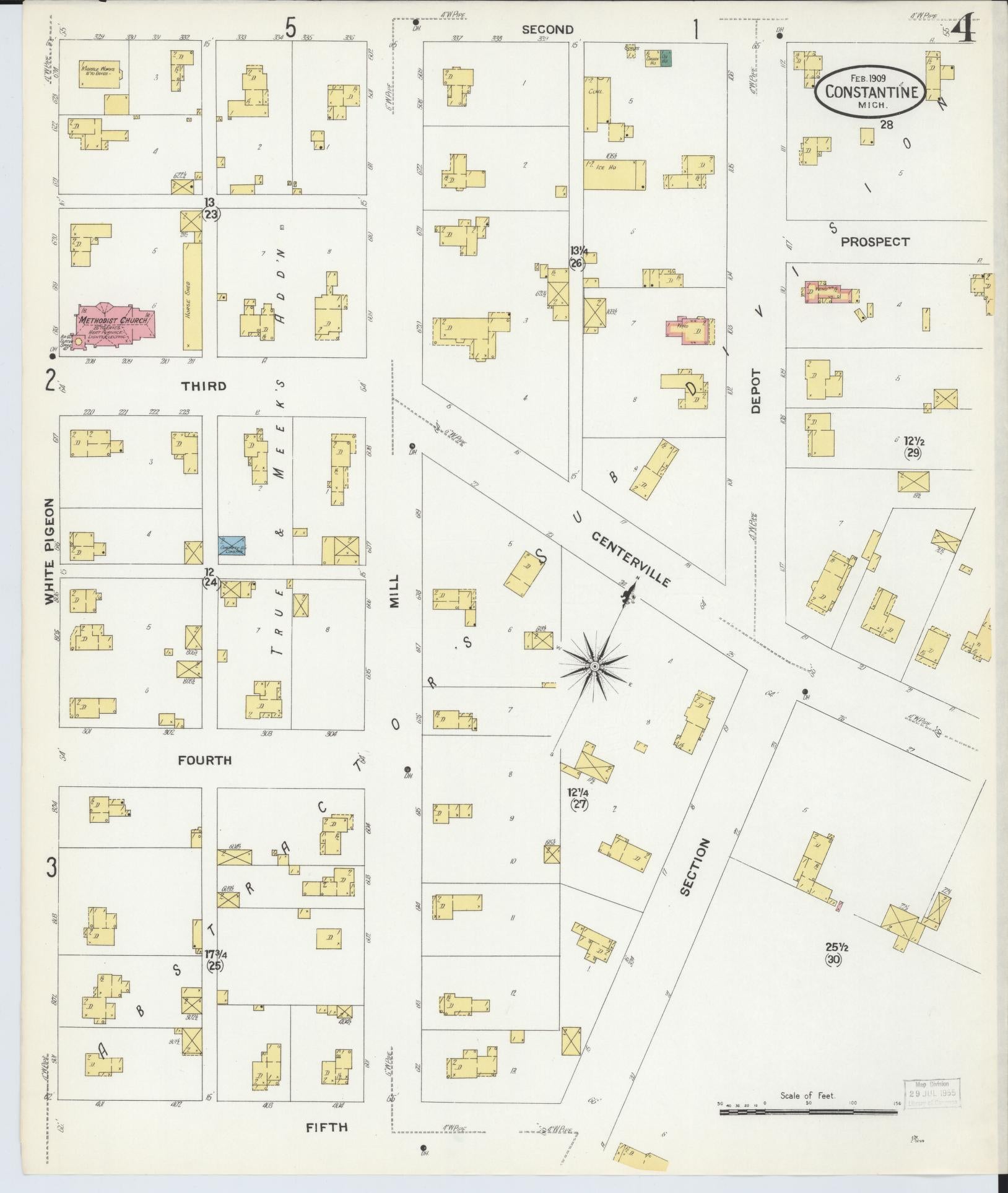 Sanborn Fire Insurance Map from Constantine, Saint Joseph County, Michigan (1909), Sheet #0004 - Complete Map Set gallery image, historic Sanborn map, vintage wall art, Michigan Michigan