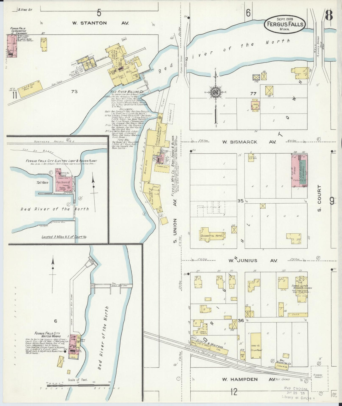 Sanborn Fire Insurance Map from Fergus Falls, Otter Tail County, Minnesota (1909), Sheet #0008 - Complete Map Set gallery image, historic Sanborn map, vintage wall art, Minnesota Minnesota