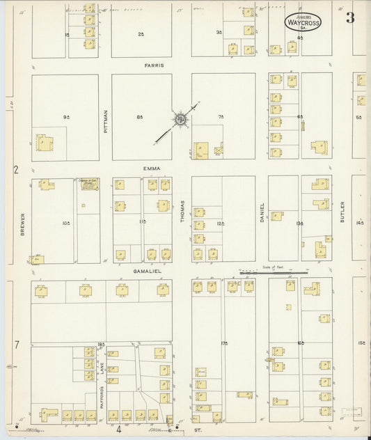 Sanborn Fire Insurance Map from Waycross, Ware County, Georgia (1913), Sheet #0003 - Historic Sanborn Fire Insurance Map Print, vintage old map wall art, antique decor, genealogy gift, Georgia Georgia map