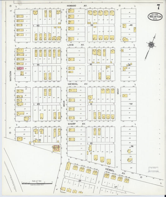 Sanborn Fire Insurance Map from Weirton, Hancock County, West Virginia (1919), Sheet #0007 - Historic Sanborn Fire Insurance Map Print, vintage old map wall art, antique decor, genealogy gift, West Virginia West Virginia map