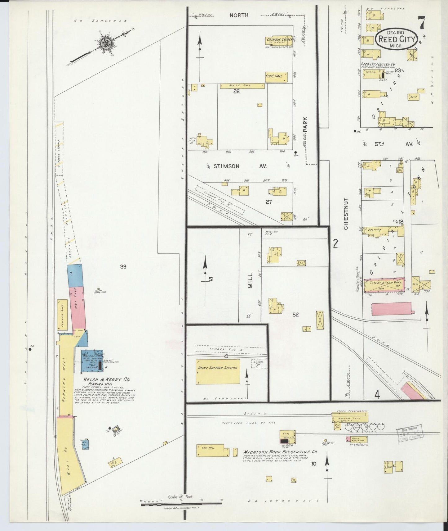 Sanborn Fire Insurance Map from Reed City, Osceola County, Michigan (1917), Sheet #0007 - Historic Sanborn Fire Insurance Map Print, vintage old map wall art, antique decor, genealogy gift, Michigan Michigan map