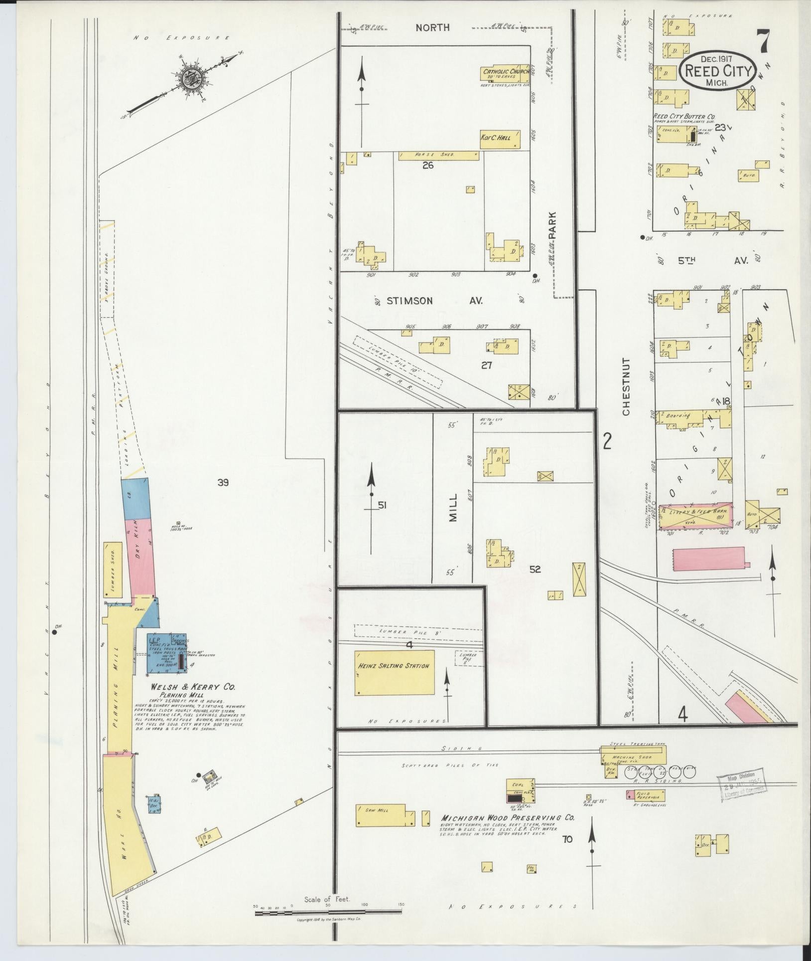 Sanborn Fire Insurance Map from Reed City, Osceola County, Michigan (1917), Sheet #0007 - Historic Sanborn Fire Insurance Map Print, vintage old map wall art, antique decor, genealogy gift, Michigan Michigan map