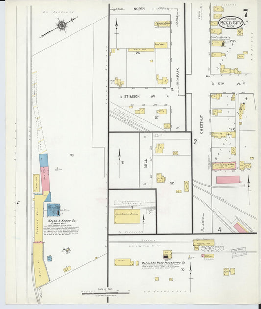 Sanborn Fire Insurance Map from Reed City, Osceola County, Michigan (1917), Sheet #0007 - Historic Sanborn Fire Insurance Map Print, vintage old map wall art, antique decor, genealogy gift, Michigan Michigan map