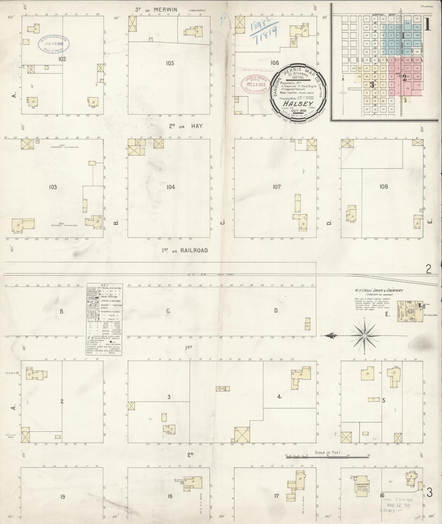 Sanborn Fire Insurance Map from Halsey, Linn County, Oregon (1899), Sheet #0001 - Complete Map Set gallery image, historic Sanborn map, vintage wall art, Oregon Oregon