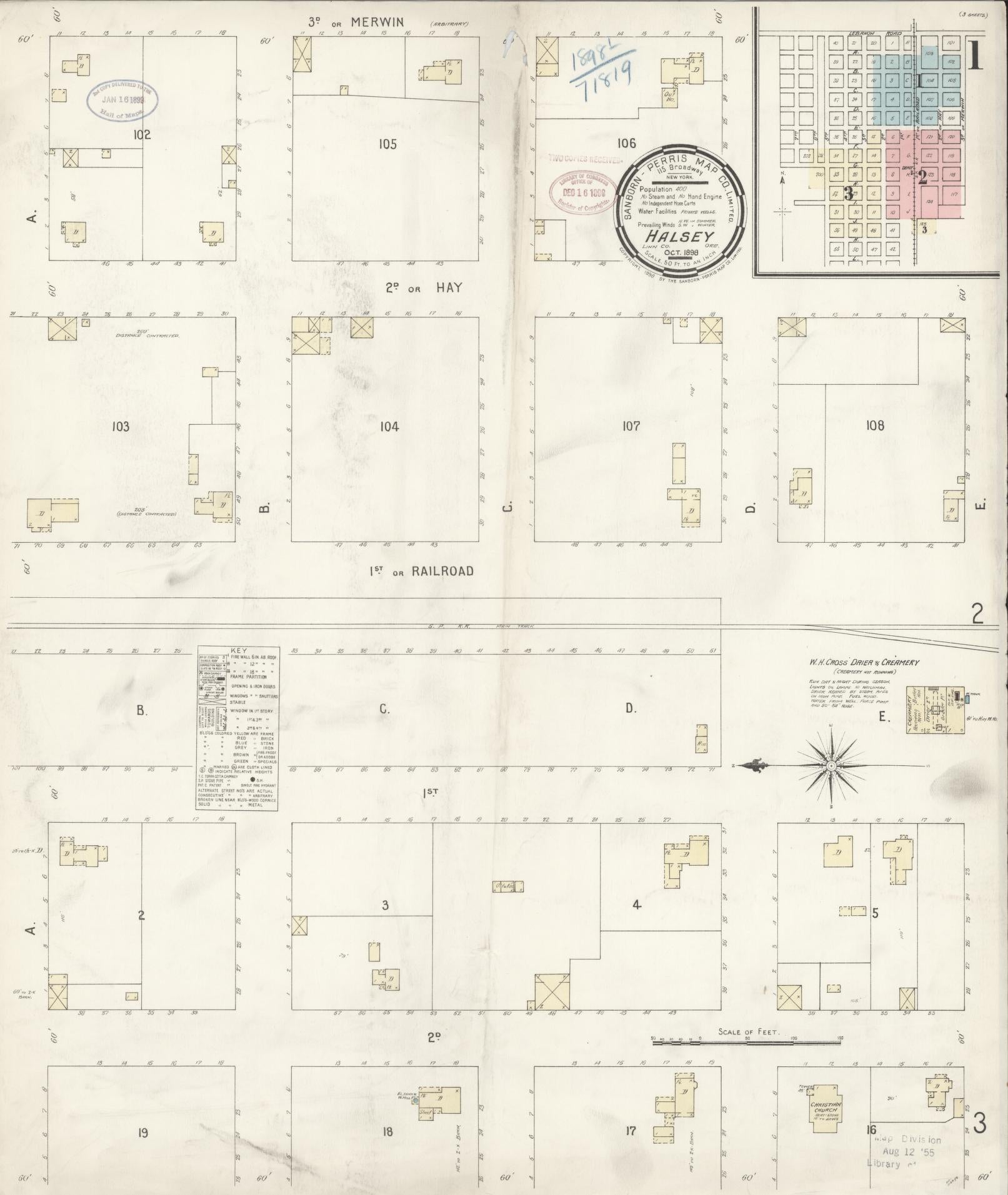 Sanborn Fire Insurance Map from Halsey, Linn County, Oregon (1899), Sheet #0001 - Complete Map Set gallery image, historic Sanborn map, vintage wall art, Oregon Oregon