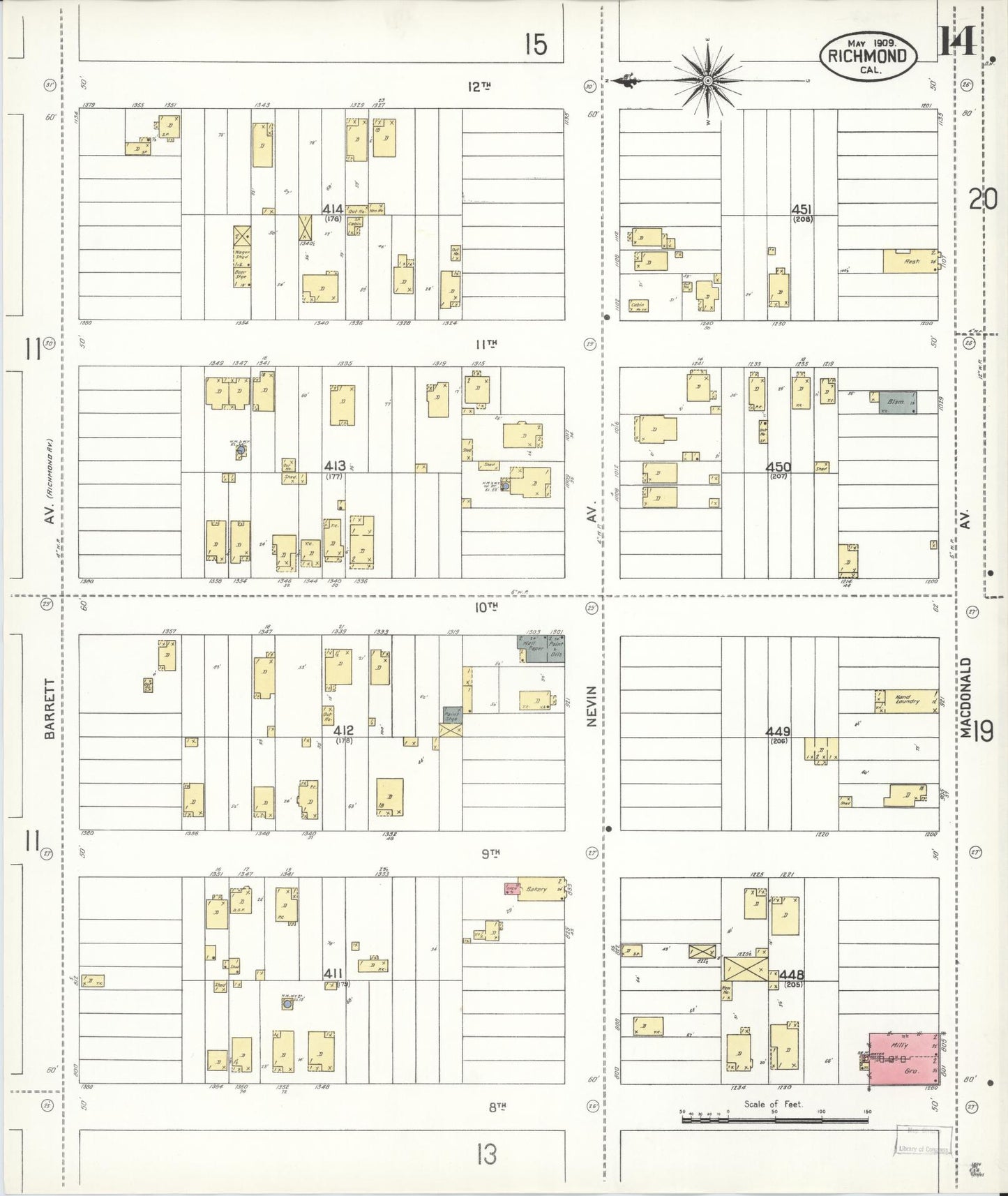 Sanborn Fire Insurance Map from Richmond, Contra Costa County, California (1909), Sheet #0014 - Complete Map Set gallery image, historic Sanborn map, vintage wall art, California California