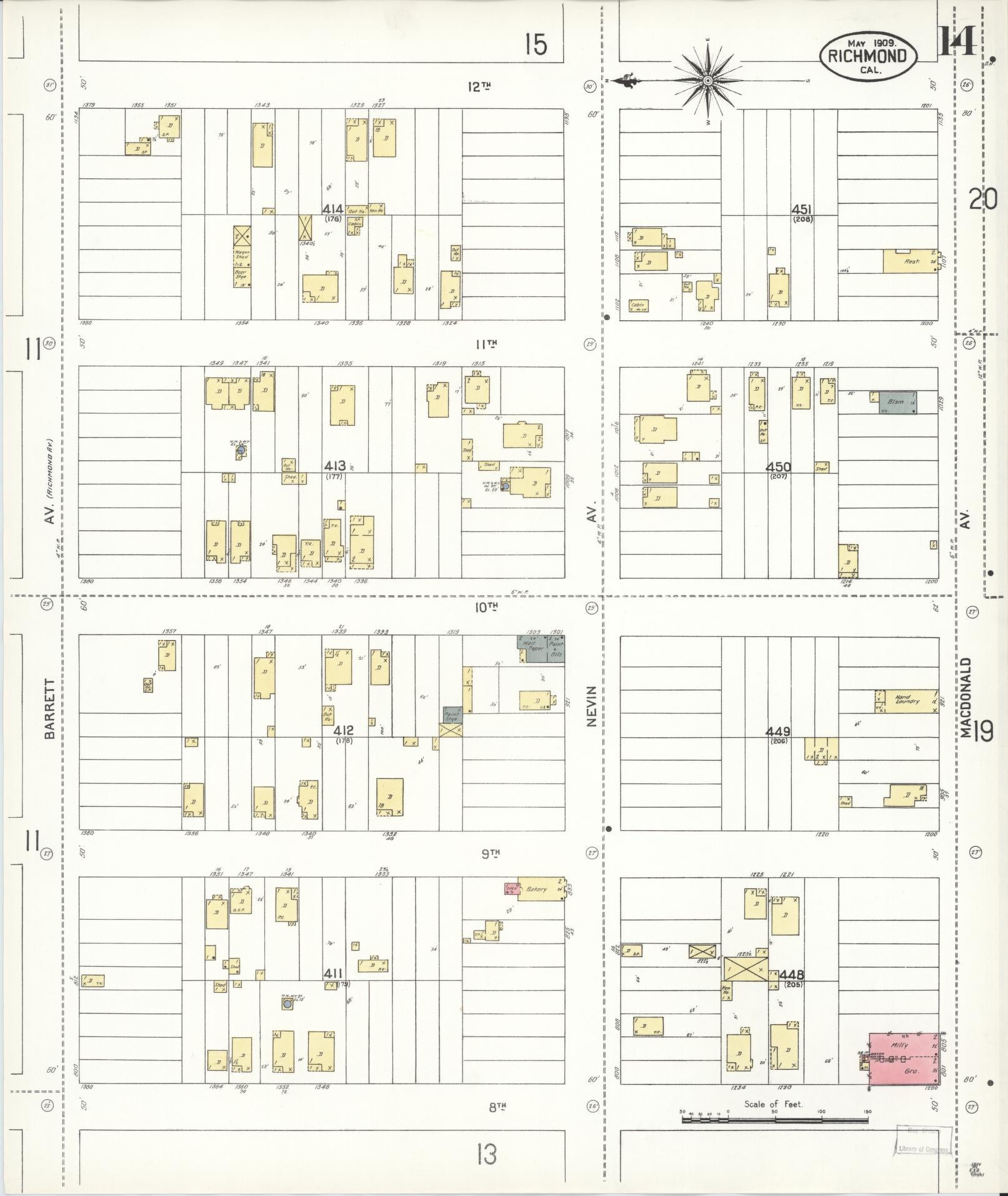 Sanborn Fire Insurance Map from Richmond, Contra Costa County, California (1909), Sheet #0014 - Complete Map Set gallery image, historic Sanborn map, vintage wall art, California California
