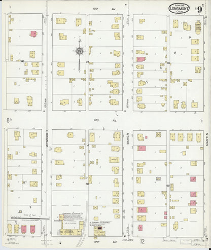 Sanborn Fire Insurance Map from Longmont, Boulder County, Colorado (1918), Sheet #0009 - Complete Map Set gallery image, historic Sanborn map, vintage wall art, Colorado Colorado