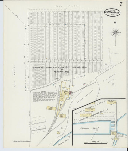Sanborn Fire Insurance Map from Chippewa Falls, Chippewa County, Wisconsin (1890), Sheet #0007 - Complete Map Set gallery image, historic Sanborn map, vintage wall art, Wisconsin Wisconsin