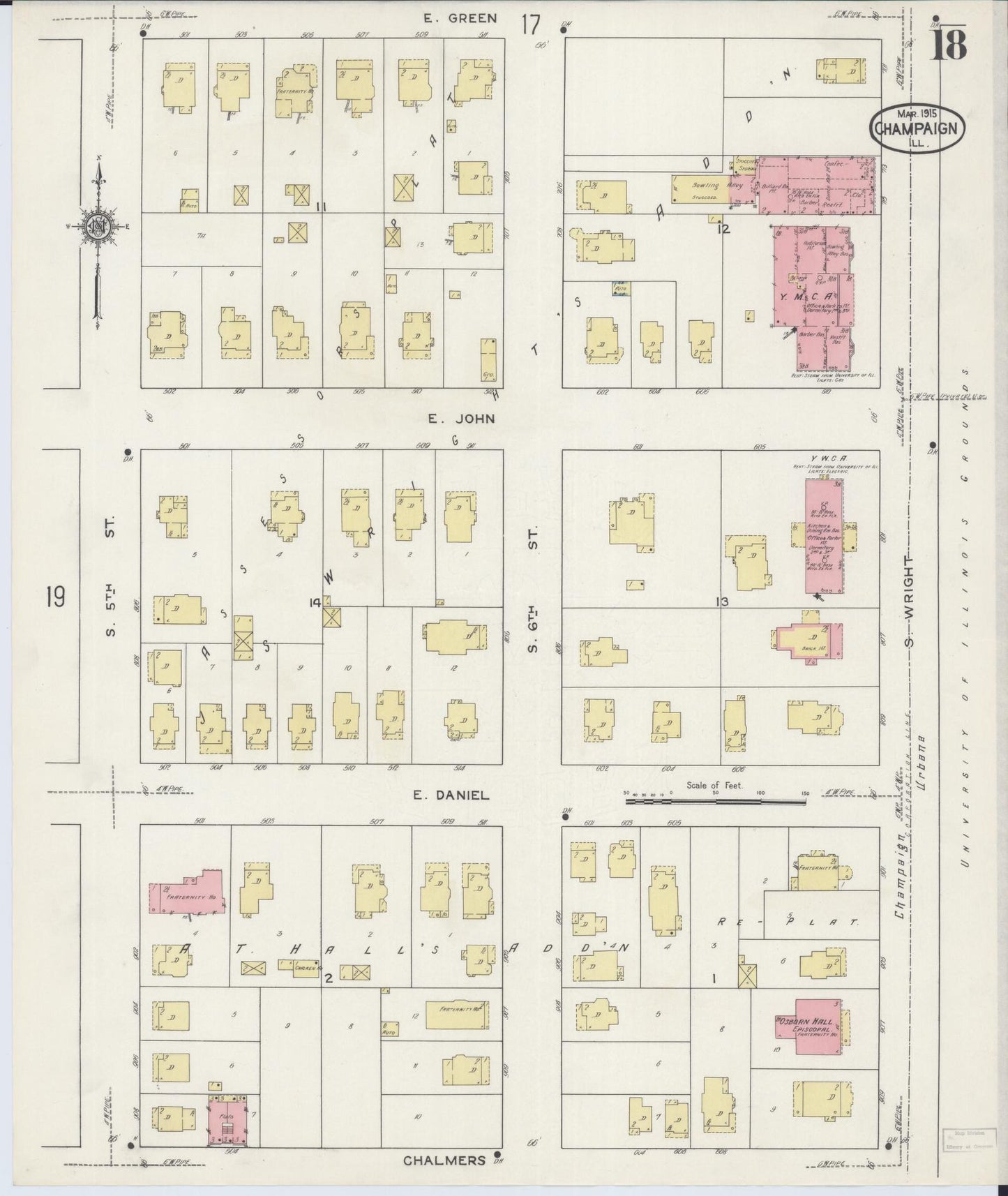 Sanborn Fire Insurance Map from Champaign, Champaign County, Illinois (1915), Sheet #0018 - Complete Map Set gallery image, historic Sanborn map, vintage wall art, Illinois Illinois