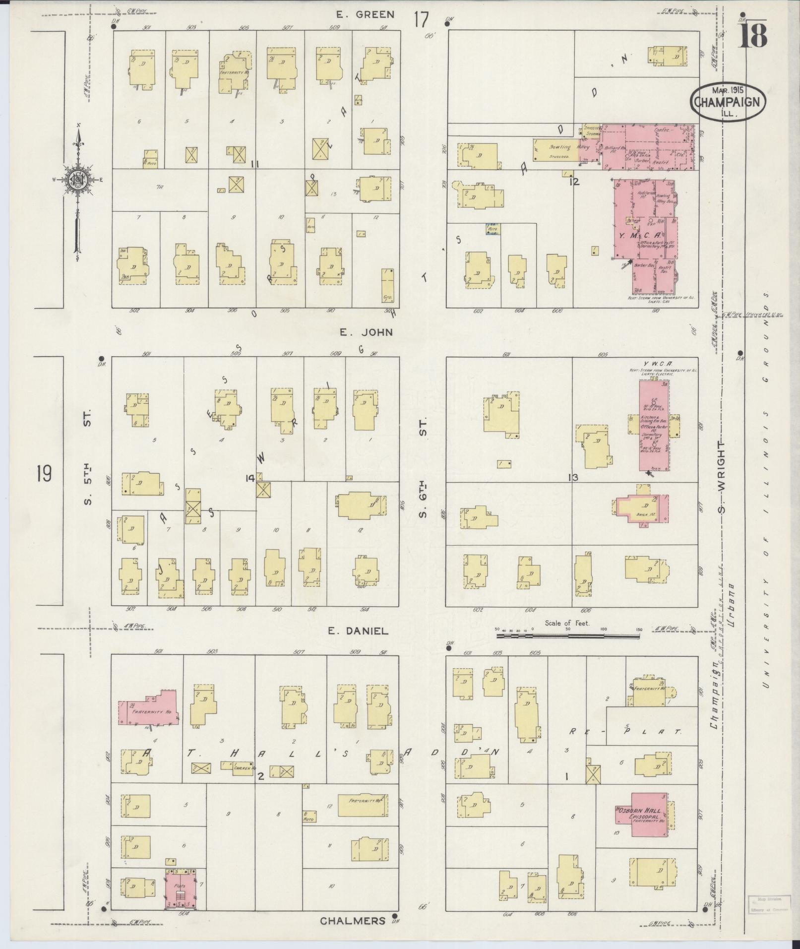Sanborn Fire Insurance Map from Champaign, Champaign County, Illinois (1915), Sheet #0018 - Complete Map Set gallery image, historic Sanborn map, vintage wall art, Illinois Illinois