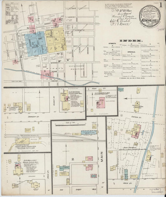 Sanborn Fire Insurance Map from Kendallville, Noble County, Indiana (1886), Sheet #0001 - Historic Sanborn Fire Insurance Map Print, vintage old map wall art, antique decor, genealogy gift, Indiana Indiana map