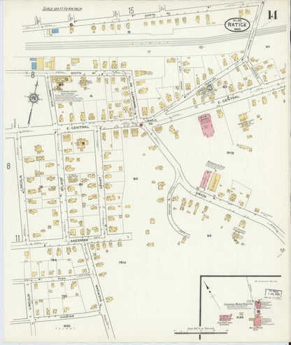 Sanborn Fire Insurance Map from Natick, Middlesex County, Massachusetts (1915), Sheet #0014 - Complete Map Set gallery image, historic Sanborn map, vintage wall art, Massachusetts Massachusetts