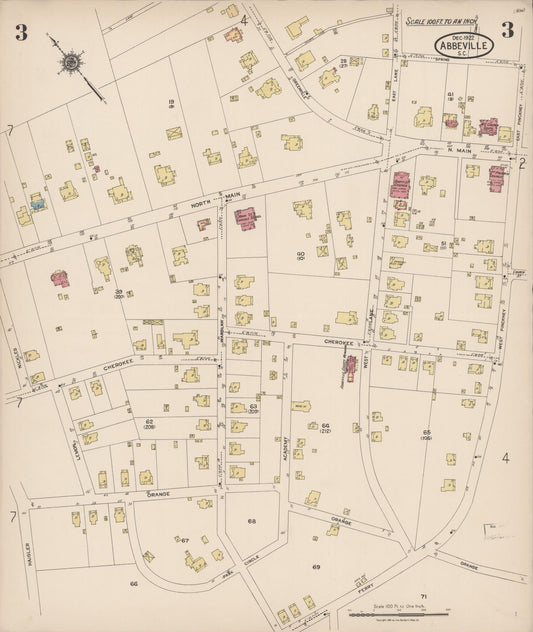 Sanborn Fire Insurance Map from Abbeville, Abbeville County, South Carolina (1922), Sheet #0003 - Historic Sanborn Fire Insurance Map Print, vintage old map wall art, antique decor, genealogy gift, South Carolina South Carolina map