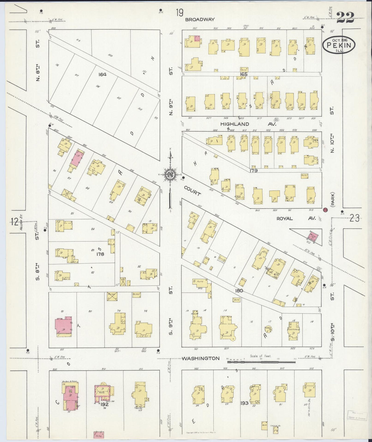 Sanborn Fire Insurance Map from Pekin, Tazewell County, Illinois (1916), Sheet #0022 - Complete Map Set gallery image, historic Sanborn map, vintage wall art, Illinois Illinois