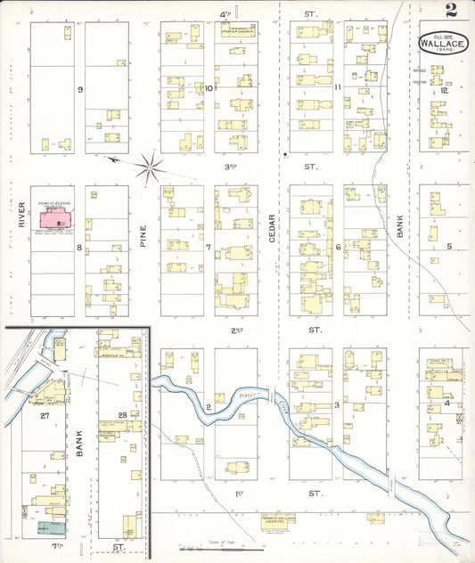 Sanborn Fire Insurance Map from Wallace, Shoshone County, Idaho (1892), Sheet #0002 - Historic Sanborn Fire Insurance Map Print, vintage old map wall art, antique decor, genealogy gift, Idaho Idaho map