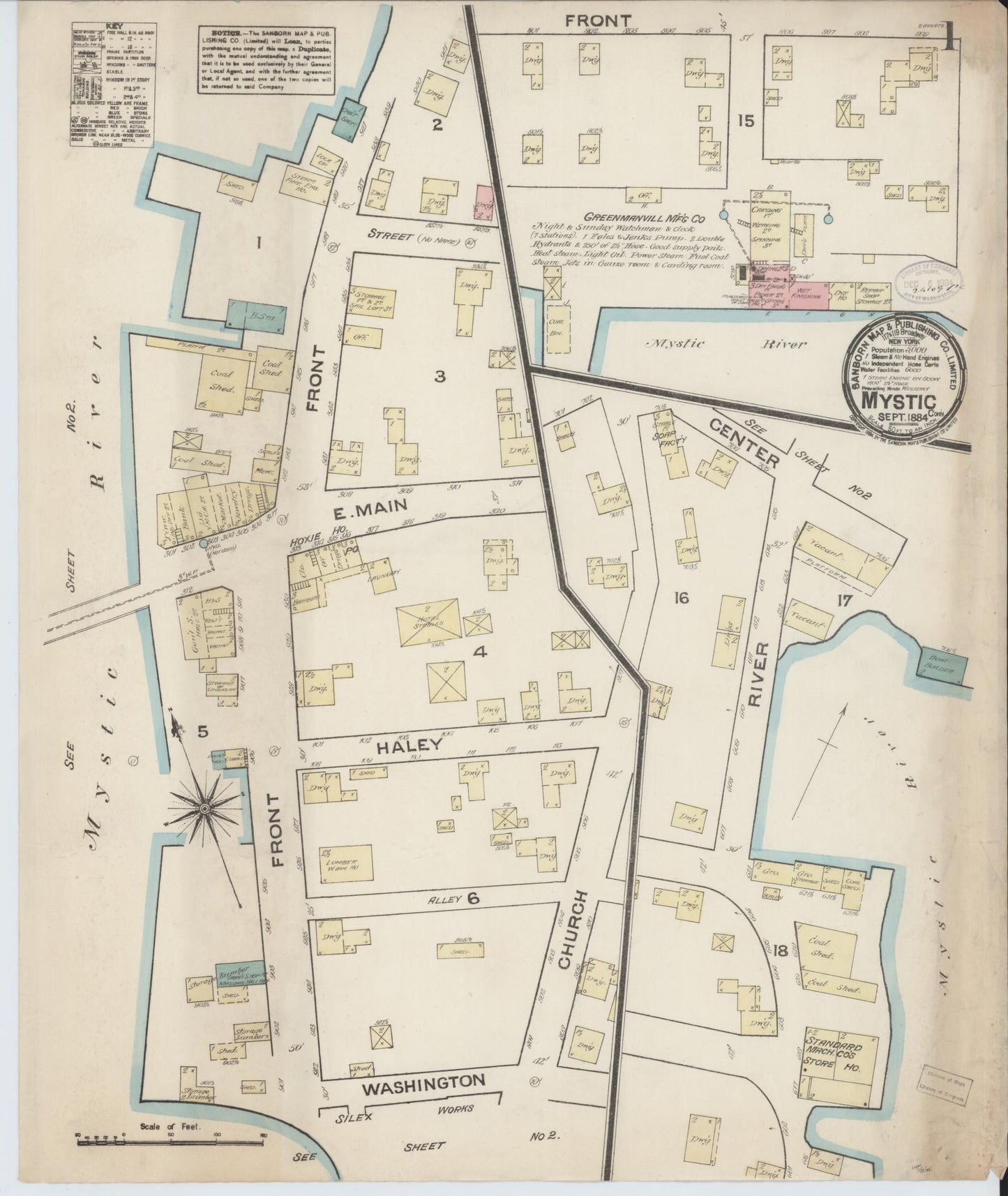 Sanborn Fire Insurance Map from Mystic, New London County, Connecticut (1884), Sheet #0001 - Historic Sanborn Fire Insurance Map Print, vintage old map wall art, antique decor, genealogy gift, Connecticut Connecticut map