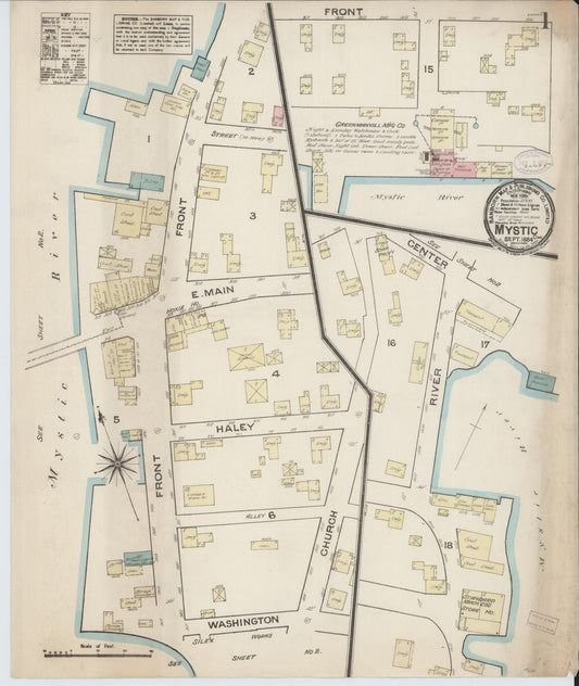 Sanborn Fire Insurance Map from Mystic, New London County, Connecticut (1884), Sheet #0001 - Historic Sanborn Fire Insurance Map Print, vintage old map wall art, antique decor, genealogy gift, Connecticut Connecticut map