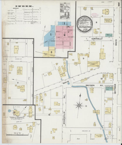 Sanborn Fire Insurance Map from Sulphur Springs, Hopkins County, Texas (1888), Sheet #0001 - Historic Sanborn Fire Insurance Map Print, vintage old map wall art, antique decor, genealogy gift, Texas Texas map