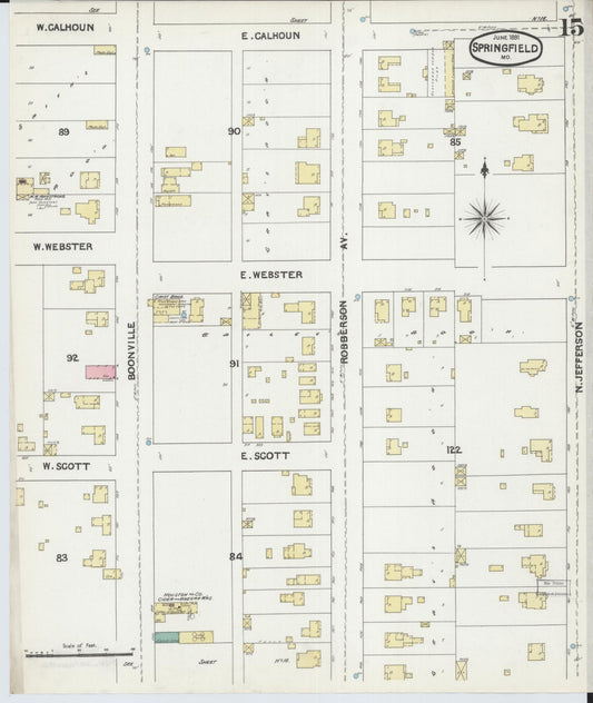 Sanborn Fire Insurance Map from Springfield, Greene County, Missouri (1891), Sheet #0015 - Historic Sanborn Fire Insurance Map Print, vintage old map wall art, antique decor, genealogy gift, Missouri Missouri map
