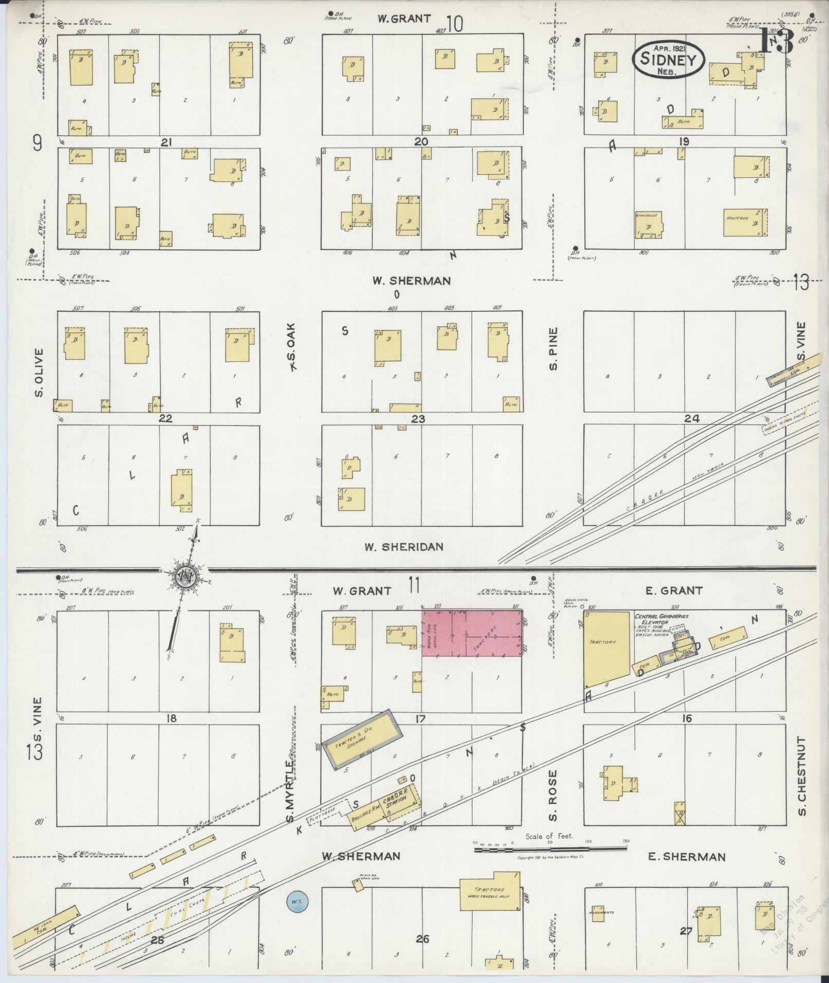 Sanborn Fire Insurance Map from Sidney, Cheyenne County, Nebraska (1921), Sheet #0013 - Complete Map Set gallery image, historic Sanborn map, vintage wall art, Nebraska Nebraska