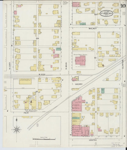 Sanborn Fire Insurance Map from Findlay, Hancock County, Ohio (1895), Sheet #0010 - Historic Sanborn Fire Insurance Map Print, vintage old map wall art, antique decor, genealogy gift, Ohio Ohio map