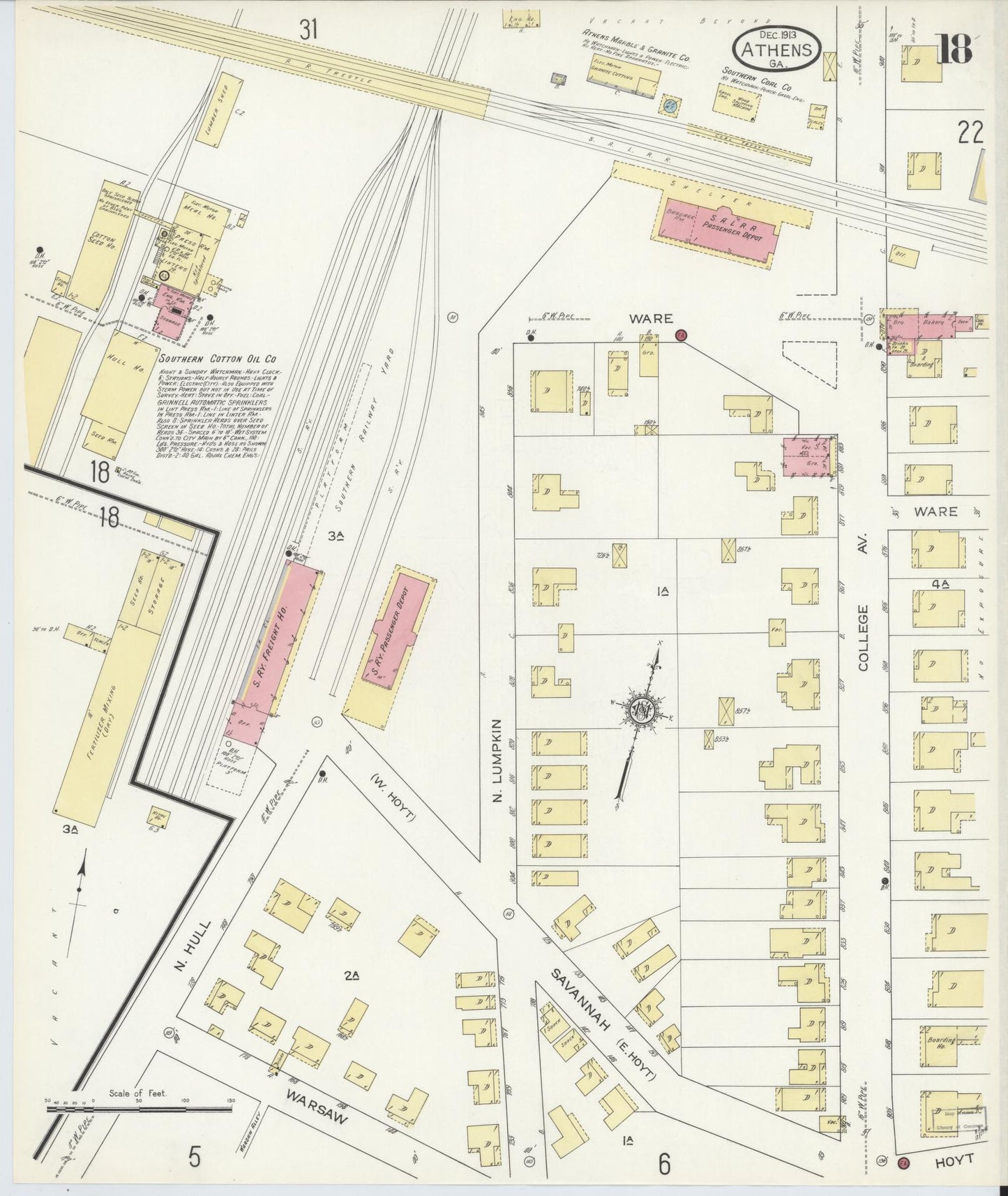 Sanborn Fire Insurance Map from Athens, Clarke County, Georgia (1913), Sheet #0018 - Complete Map Set gallery image, historic Sanborn map, vintage wall art, Georgia Georgia