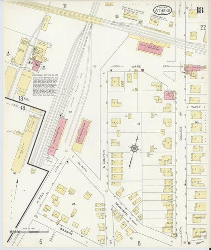Sanborn Fire Insurance Map from Athens, Clarke County, Georgia (1913), Sheet #0018 - Complete Map Set gallery image, historic Sanborn map, vintage wall art, Georgia Georgia