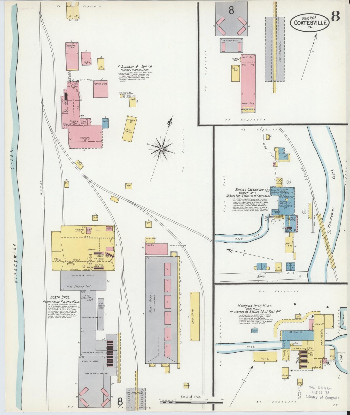 Sanborn Fire Insurance Map from Coatesville, Chester County, Pennsylvania (1902), Sheet #0008 - Historic Sanborn Fire Insurance Map Print, vintage old map wall art, antique decor, genealogy gift, Pennsylvania Pennsylvania map