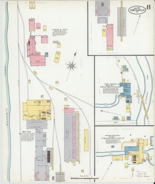 Sanborn Fire Insurance Map from Coatesville, Chester County, Pennsylvania (1902), Sheet #0008 - Historic Sanborn Fire Insurance Map Print, vintage old map wall art, antique decor, genealogy gift, Pennsylvania Pennsylvania map