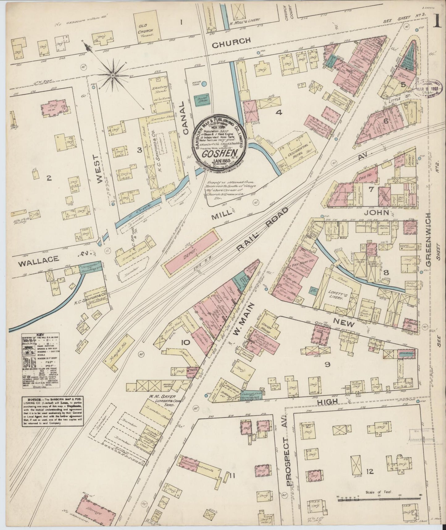 Sanborn Fire Insurance Map from Goshen, Orange County, New York. (1885) – Historic Sanborn Fire Insurance Map Print
