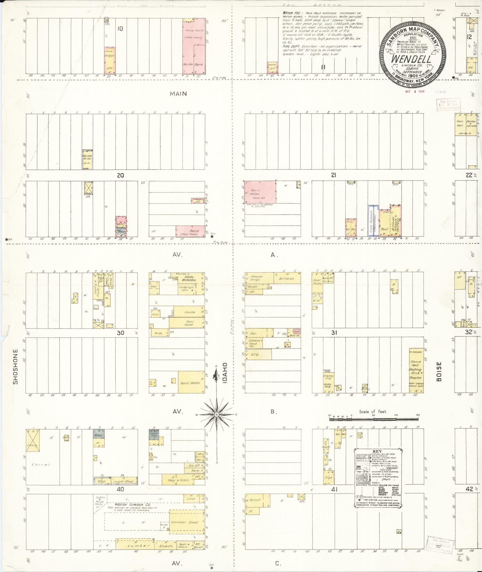 Sanborn Fire Insurance Map from Wendell, Gooding County, Idaho (1909), Sheet #0001 - Historic Sanborn Fire Insurance Map Print, vintage old map wall art, antique decor, genealogy gift, Idaho Idaho map