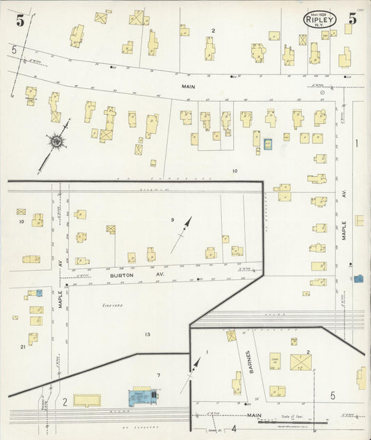 Sanborn Fire Insurance Map from Ripley, Chautauqua County, New York (1924), Sheet #0005 - Historic Sanborn Fire Insurance Map Print, vintage old map wall art, antique decor, genealogy gift, New York New York map
